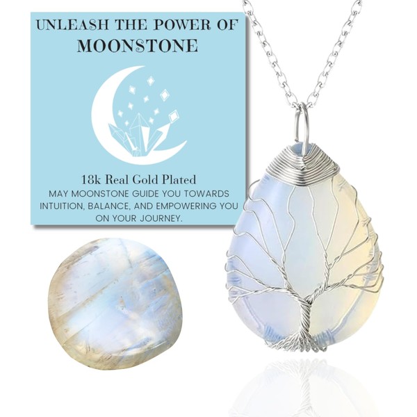 Halukakah Crystals Stones Women's Necklace Natural Moonstone / Pink Quartz