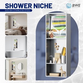 BWE Black Shower Niche 12" X 30" Stainless Steel Bathroom Niche for Shower Wall NO Tile Needed 3-Tier Recessed Niche for Bathroom Storage,Over Mount Installation