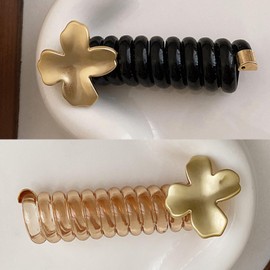 HAPVITAL Ponytail Holder, Spiral Hair Tie, Elastic, Coil Pony Coil Up Wire Pony Hair Accessories Hair Accessories Phone Cord Spiral Hair Elastics for Women, Phone Cord Hair Elastic (Metallic Clover)