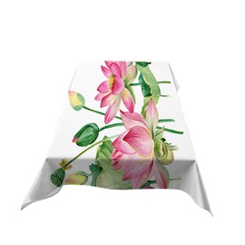 AOYEGO Pink Lotus Border Table Cloths Rectangle Botanical Flower Summer Bright Root Bud Leaf Tablecloths Decoration 52x70 Inch Polyester for Outdoor Indoor Home Party Picnic