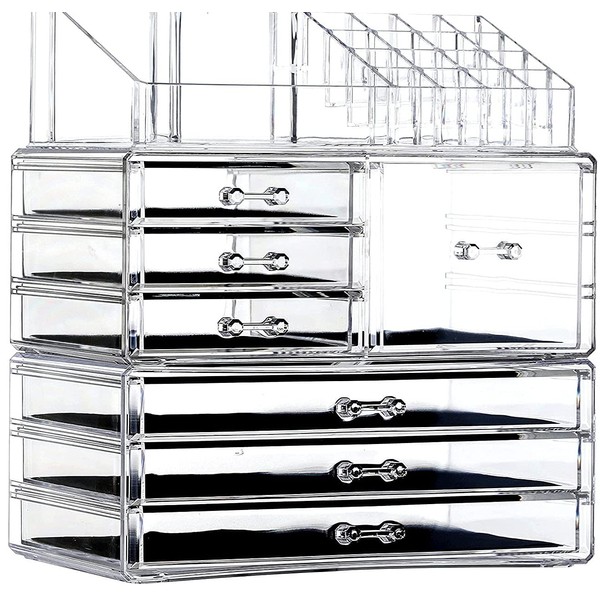 Cq acrylic Clear Makeup Storage Organizer Drawers Skin Care X Large Cosmetic Display Cases Stackable Storage Box With 7 Drawers For Dresser,Set of 3
