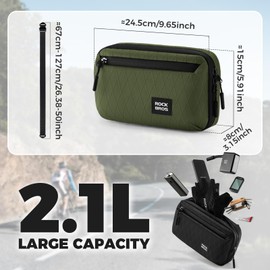 ROCKBROS Bicycle Handlebar Bag Front-Mounted Cycling Pouch with Detachable Shoulder Strap 2.1L Bike Pack Compatible with Multiple Bikes and Scooters