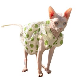 Hairless Cat Clothes - Breathable Summer Cotton Puff Sleeve Dress with Button Polka Dots Sunflower Skirt Elegant Girly Soft Princess Dress for Sphynx, Cornish Rex, Devon Rex, Peterbald Cat (XS,White)