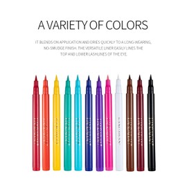 12 Colours Matte Liquid Eyeliner Set Rainbow Colourful Neon Eyeliner Pencil Pigmented Waterproof Smudge-Proof Long Lasting Smudge-Proof Gel Eye Liner Christmas Makeup Gift Kit for Women
