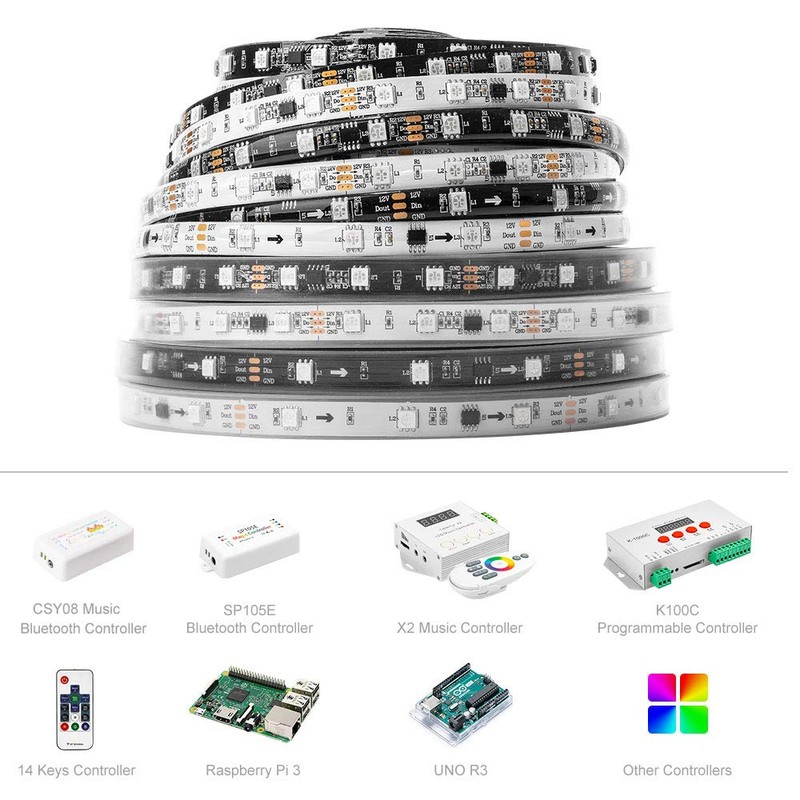 BTF-LIGHTING WS2811 Addressable LED Strip Ultra Bright 5050SMD RGB 60LED/m