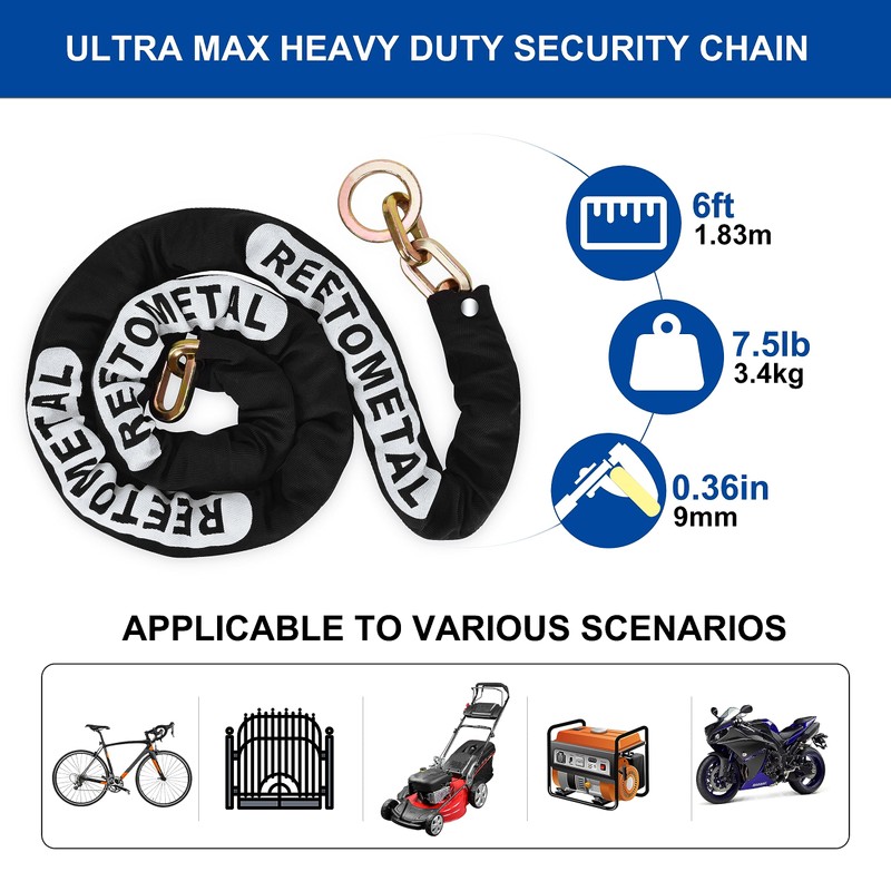 REETOMETAL Heavy Duty Security Chain, 6 Foot x 3/8" Thick