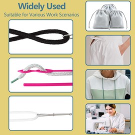 8 Pcs Stainless Steel Long Loop Turner Tool Set with Latches, Sewing Loop Kit with Sewing Loop Turner Easy Rope Clips for Jackets,Coats,Pants and Hoodies