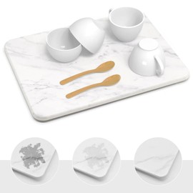 Stone Drying Mat for Kitchen Counter, Large Size Water Absorbing Stone Tray for Sink, Non-Slip Quick Drying Stone Tray , Heat Resistant, Marble Design Stone Mat set, White