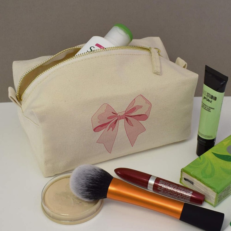 'Pink Bow' Canvas Wash Bag/Makeup Case (CS00042090)