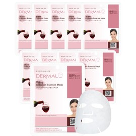 DERMAL Wine Collagen Essence Facial Mask Sheet 23g Pack of 10 - Moisturizing & Firming for Tired Skin, Relieves Skin Stress, Daily Skin Treatment Solution Sheet Mask