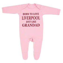 "Liverpool Baby Sleepsuit - 'Born To Love Liverpool Just Like Grandad- Soft 100% Combed Cotton Football-Themed Baby Sleepsuit for Football Fans" (0-3 Months, Pink)