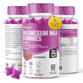 Gominolas de Magnesio Orgánico 4 en 1 – Citrato, Glicinato, Malato y L-Threonato – Energía Natural y Antifatiga – Vegano, Sin Gluten – 30 Días de Suministro