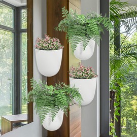 Sungmor Wall Hanging Corner Planters, 4PC White Wall Mounted Flower Pots, Self Watering Wall Planter for Indoor Plants, Right Angle Corner Hanging Pot, Great for Balcony Home Office Bar Corner Decór
