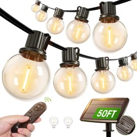 addlon 50FT Solar String Lights Outdoor Waterproof with Remote, G40 Globe Solar Patio Light with 27 LED Shatterproof Bulbs, 3 Modes, Dimmable Hanging for Outside Backyard Party