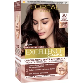 L'Oréal Paris Permanent Colouration, Long Lasting Coverage of White Hair, Natural and Shiny Results, Ammonia Free Formula, Excellence Universal Nude, Dark Brown (3U)