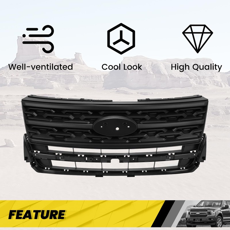KUAFU Front Bumper Grille Compatible with 2018-2019 Ford Explorer Base/Limited/Platinum/Sport/XLT