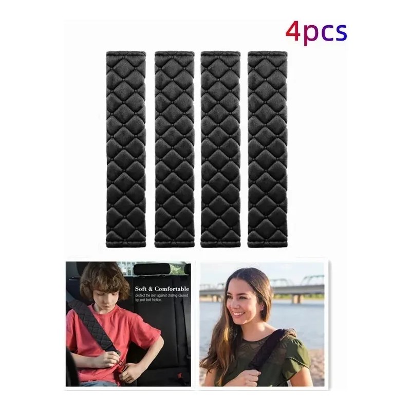 4 Pcs Almohadillas Para Cinturón De Seguridad De Automóvil Negro