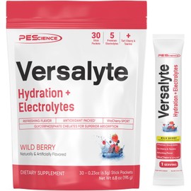 PEScience Versalyte Keto Electrolyte en polvo, sin azúcar, sabor a Wild Berry Splash, 30 sobres individuales.