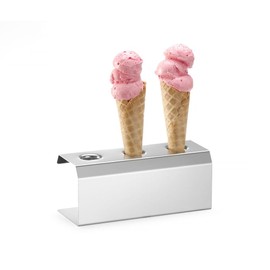 HENDI Ice cream stand for 3 waffles, ice cream cone holder, waffle holder, ice stand, ice holder, 200 x 95 x (H) 85 mm, stainless steel