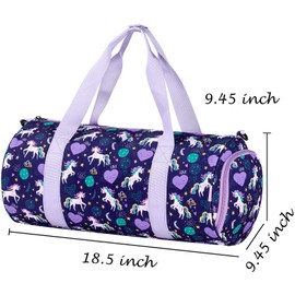 Choco Mocha Kids Duffle Bag for Girls Weekender Overnight Bag Lightweight Sports Gym Bag with Shoes Compartment, Unicorn Purple