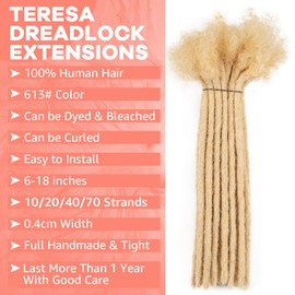 Teresa 6 Inch 0.4cm Width Loc Extension Human Hair #613 Blonde Color 70 Strands Permanent Locs Extensions Can Be Dyed and Bleached for Men/Women/Kids