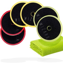 Detailmate Car Polishing Sponge Bundle Wizard of Gloss Pads 75 mm | Set of 6 | 2 x Cutting Pad + 2 x Polishing Pad + 2 x Finishing Pad | For Rotary Polisher and Eccentric Machines + detailmate Polishing Cloth
