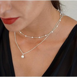 Aonklot Gold Layered Pearl Coker Necklaces Cute Pearl Chain Necklace Elegant Pearl Pendant Necklace Wedding Jewelry Gift