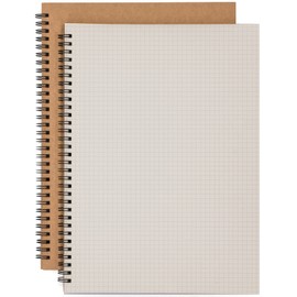 Cemiplus 2 Pack A4 Grid Spiral Notebook, Kraft Cover 5mm Square Grid/Gridded Pages, Graph Ruled Wirebound Notebooks Bulk Journals