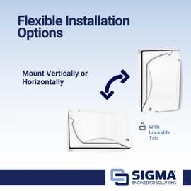 SIGMA ENGINEERED SOLUTIONS 16446WH Universal Metal Weatherproof Outdoor Electrical Outlet Kit with Universal Cover, Box and 15 Amp Duplex Receptacle, White, 1 Gang, Lockable with Corner Hinge