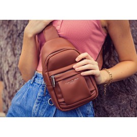 AOCINA INICAT Small Sling Bag Crossbody Vegan Leather Fanny Packs for Women Fashionable Chest Bag for Travel(B-Brown)