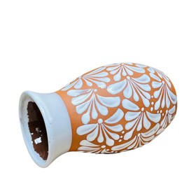 White Natural Espiga Plumeado Florero Ovulo - Florero Barro - Mexican Home Décor - Clay Vase - Michoacán Clay Vase - Oval Clay Vase - Handmade vase - Hand painted Vase