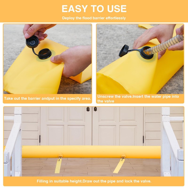 4 Pack 6 ft Flood Barrier for Home, Reusable Outdoor