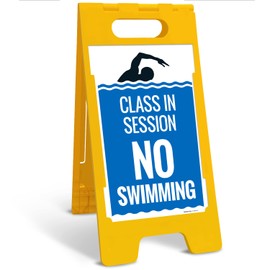 Class in Session No Swimming Folding Floor Sign, 10x16 Inches, with A Frame Stand, Made in USA