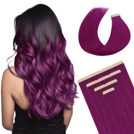 DOORES Tape in Human Hair Extensions - Violet 18 Inch 25g 10pcs, Remy Straight Skin Weft Double Side Tape
