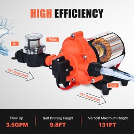 RV Capmer Fresh Water Pump 12V Quiet 3.5GPM 50PSI 12 Volt On Demand Sprayer Washdown Water Diaphragm Pump for Boat Trailer Marine Cabin Food Trucks