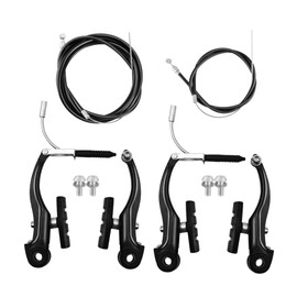 Hmfmdy Bike Brakes Set, Universal V Brake kit for Most Bicycles Mountain Bike, Include 2 Front and Rear Bike Brake, 2 Bike Brake Cables Wire, 4 Cable End Caps for Bicycle, Road Bike - Black