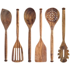 Labrea Life + Home 6pc Solid Acacia Wooden Kitchen Utensils Set Home Essentials, 12 Inch