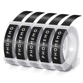 Phomemo Label Tape Embossing Tape Compatible with Dymo Omega Label Tape Replacement for Dymo 3D Label Tape 9 mm for Dymo Omega S0717930 Junior S0717900 Labelling Device (White on Black, Pack of 5)