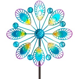 Senflame Metal Peacock Wind Spinner for Outdoor Garden Decor - 36 Inch Height Feather Wind Catcher with Stake, Lawn & Patio Art, Weather-Resistant Yar