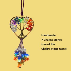 Healing Crystal Decor Tree of Life Car Hanging Accessories 7 Chakras Stones Wall Decor Meditation Ornaments Good Luck Home Decoration Party Decor (heart)