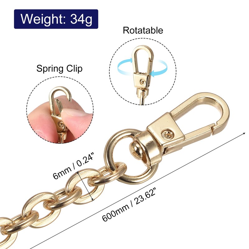 sourcing map Purse Chain Strap, 24"x0.24" Flat Chain Strap Handbag