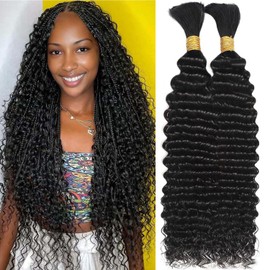 Human Braiding Hair for Boho Braids Human Knotless Hair 100g 20 Inch Bulk Human Hair Deep Wave Bundles Wet and Wavy 12A Boho Human Hair for Braiding Curly Hair Extensions Bulk Bohemian 2 Bundles/Pack