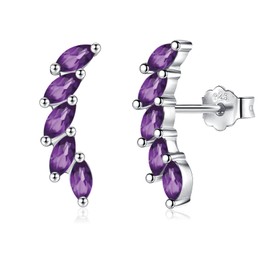 Sterling Silver Stud Earrings for Women, Cubic Zirconia Leaf Shaped Cluster Cartilage Climber Earrings Upper Ear Helix Piercing Tragus studs for Girls Gifts Purple