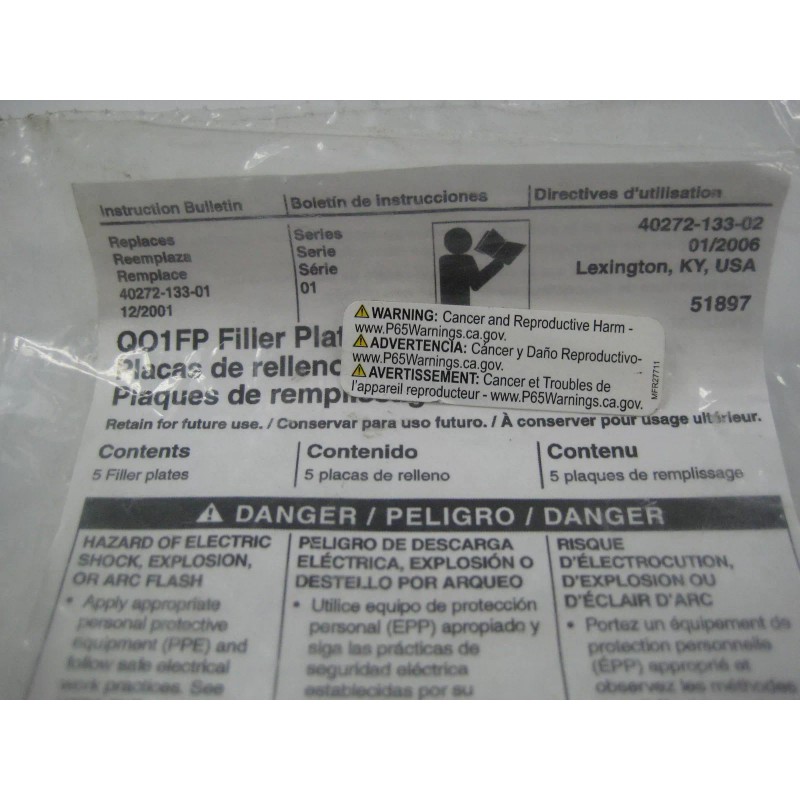 SQUARE D QO1FP FILLER PLATE NSMP