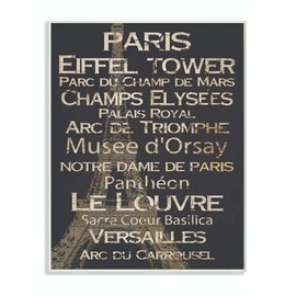 The Stupell Home Décor Collection Paris Landmark Typography Rectangle Wall Plaque, 10 x 0.5 x 15, Proudly Made in USA - cw-1201