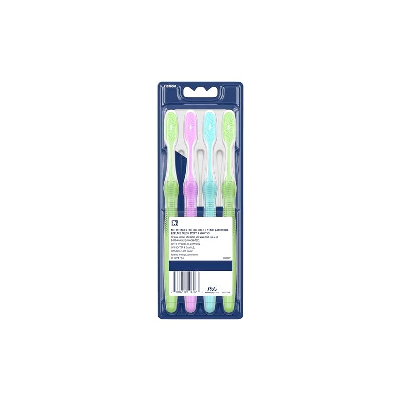Oral-B Cepillos de dientes manuales luminosos vívidos, suaves, 4 unidades