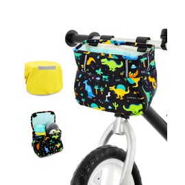 ANZOME Kids Bike Basket, Dinosaur Bike Basket Front,Waterproof Fabric Bicycle Basket Handlebar Bag for Girls,Boys,Toddlers Bike or Scooter Accessories