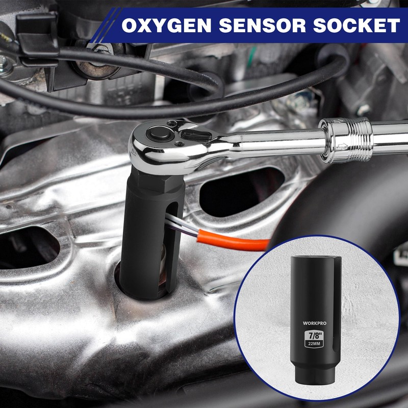 WORKPRO 6PCS O2 Oxygen Sensor Socket, Automotive 3/8" 1/2" Drive