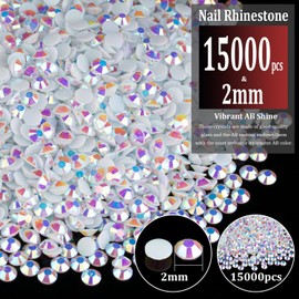 15000pcs 2mm Resin Rhinestones Bulk, White AB Flatback Round Jelly Rhinestones Bedazzling Non Hotfix Crystal Gems Large Quantity Wholesale for DIY Crafts Clothes Bottles Tumblers Face Makeup Manicure