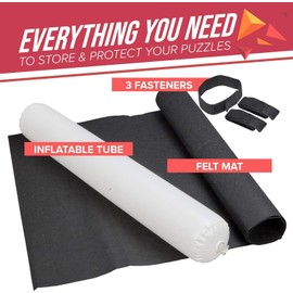 Amy & Delle Puzzle Roll Up Mat - Store and Transport Jigsaw Puzzles Up to 1500 Pieces - 46" x 26" Felt Mat, Inflatable Tube, and 3 Elastic Fasteners Newer Improved Design - by Amy and Delle